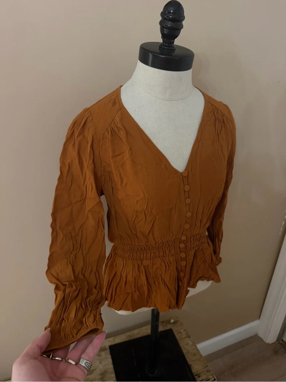 Banana republic Rust Brown Button-Front Peplum Blouse